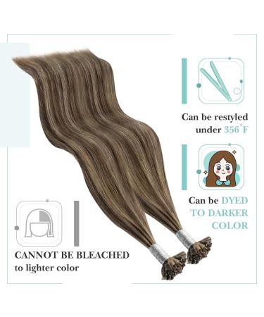Youngsee Bonding Extensions - Real Hair U Tip Extensions 35cm Dark Brown with Blonde Keratin Bondings | 50g #P4/27 - Ideal for Seamless Volume & Length - Buy Online on GoSupps.com