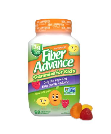 Fiber Advance Gummies for Kids | 100% Plant Based Fiber Supplements for Kids Digestive Health | Prebiotic Fiber Gummies | Vitamins for Kids | Gluten Free, Vegetarian, & Non-GMO, 60 Count