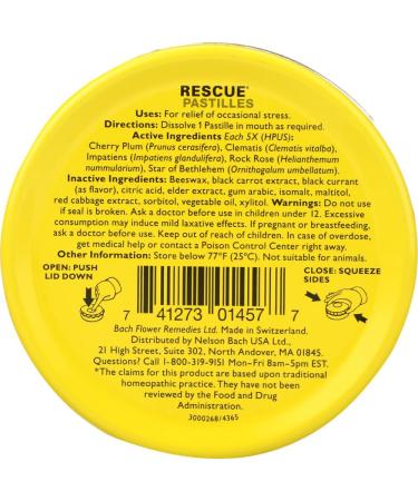 Bach Original Flower Remedies - Rescue Remedy Blackcurrant Pastilles 1.7oz - Buy Online on GoSupps.com