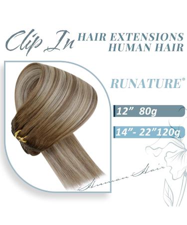 Runature Clip-in Real Hair Extensions - Balayage Ombre Dark Brown to Blonde 40cm 120g 7 Pieces #3/8/22 - Premium Remy Quality - Buy Online on GoSupps.com