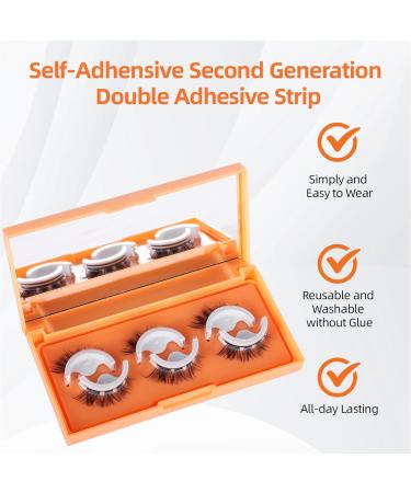 3 Pairs Self Adhesive Eyelashes Reusable False Eyelashes Pre Glued Eyelashes Stick on Eyelashes Long Thick Eyelashes No Glue/Eyeliner Needed Waterproof and Easy to Put on - Buy Online on GoSupps.com