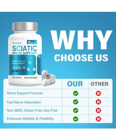 Sciatic Nerve Support Supplement 120 Capsules Nerve Savior for Neuropathy Premium Formula with Natural Botanical & Vitamin Complex ALA & Benfotiamine Complex for Hands Feet Toes & Legs Health - Buy Online on GoSupps.com