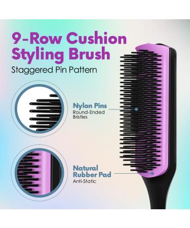Alpree Classic Styling Hair Brush 9 Row for Natural Thick Curly Hair | Nylon Bristle Detangler for Ringlets & Defined Curls - Purple - Buy Online on GoSupps.com