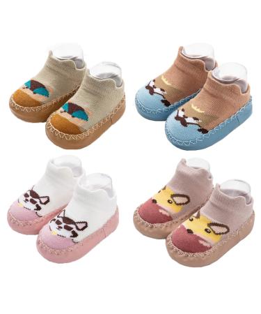 Ceguimos 4 Pairs of Baby Boys Girls Indoor Slippers Anti-Slip Socks Shoes 0-6 Months Multicolor
