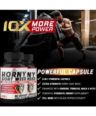 Horny Goat Weed Capsules - 14000mg Herbal Blend with Maca, Tribulus, Ginseng - 120 Capsules - Performance & Energy Support - Buy Online on GoSupps.com
