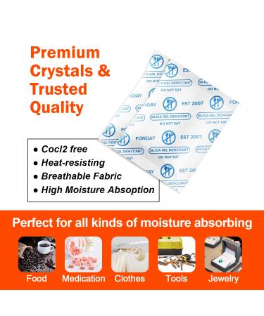 Buy 2 Gram Fonday Food Grade Silica Gel Pack - 100 Pack Moisture Absorber & Dehumidifier for Effective Humidity Control | International Shipping Available - Buy Online on GoSupps.com