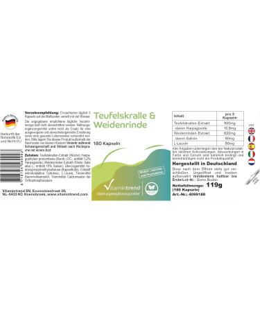 Harpagophytum and Willow Bark 900mg - FOR 3 MONTHS! - Box of 180 capsules - Devil's Claw and Willow Bark | Vitamintrend  - Buy Online on GoSupps.com