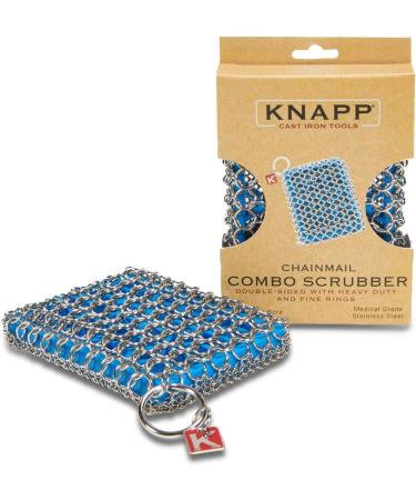 Knapp Made Combo Chainmail Cast Iron Scrubber with Silicone Core - Premium Cleaner for Cookware Skillets Woks - Heavy Duty Rings - Ice Blue - Buy Online on GoSupps.com
