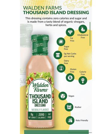 Walden Farms Thousand Island Dressing 12 oz. Bottle - Fresh & Delicious Non-GMO, Sugar-Free, 0g Net Carbs - Smooth & Creamy Salad Topping - 2 Pack - Buy Online on GoSupps.com