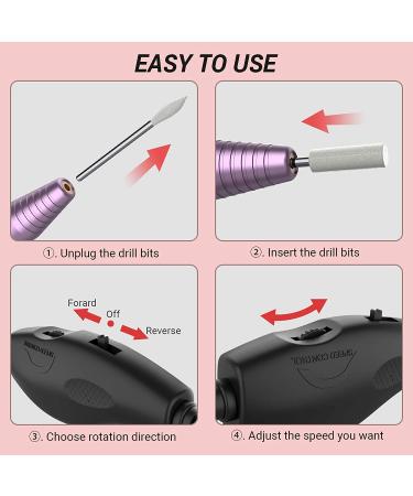 AIRSEE Portable Electric Nail Drill Kit for Acrylic Gel Nails - 11Pcs Bits, 56 Sanding Bands - Purple - Buy Online on GoSupps.com