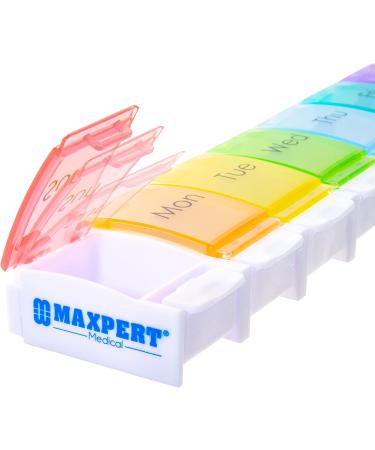 Maxpert Weekly Pill Organizer Case | Arthritis-Friendly Push Button Pill Planner | Large 7 Day Medication & Vitamin Organizer - Buy Online on GoSupps.com