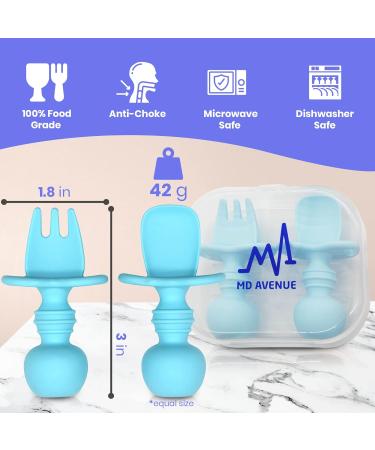 MD Avenue 100 percent Food Grade Toddlers Silicone Utensils Set BPA Free Anti-Choke Baby Spoon and Toddler Fork Combo Infant Spoons Forks First Self Feeding Set (Blue) - Buy Online on GoSupps.com