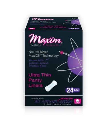 Maxim Hygiene Products Ultra Thin Panty Liners Natural Silver MaxION Technology Lite 24 Panty Liners