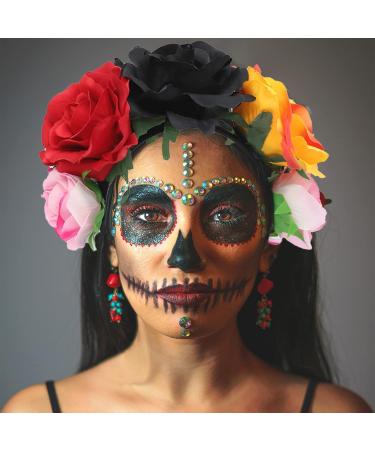 Day of the Dead Headband Halloween Floral Headbands for Women Mexican Flower Headpiece Accessories Dia de Los Muertos Flower Crown for Frida Kahlo Look Rose Flower Crown for Halloween Party Costume - Buy Online on GoSupps.com