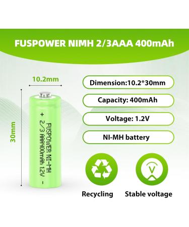 Buy 2/3AAA NiMH Rechargeable Batteries 12pcs - 1.2V 400mAh Button Top for Solar Lights - International Shipping Available - Buy Online on GoSupps.com