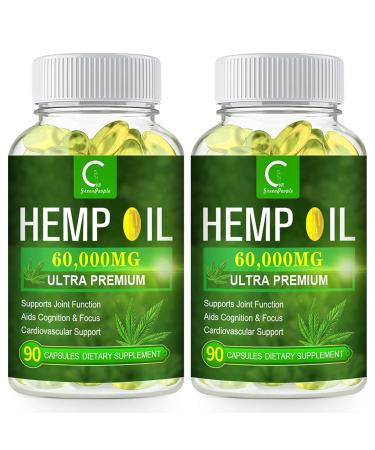 100% Natural Hemp Oil Capsules - 180 Servings - 60,000 MG Extra Strength- GPGP Greenpeople Hemp Oil Extract for Stress, Sleep & Mood Support, Rich in Omega 3, 6, 9