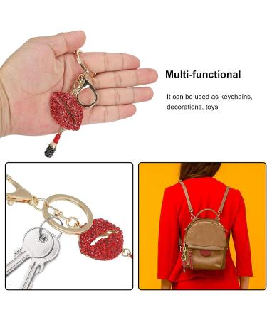 2Pcs Sparkling Lips & Lipstick Keychain Set - Red Bling Charm for Keys, Purse, Bags - Buy Online on GoSupps.com