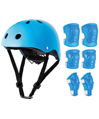 Think Gizmos Kids Adjustable Helmet and Pad Set for Ages 6+ Bike Helmet, Knee, Elbow and Wrist Pads for Roller Skating, Skateboarding, Scooting and Bike Riding Kids Blue