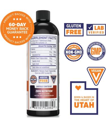 Zhou Nutrition MCT Oil Unflavored 16 fl oz - Pure & Keto-Friendly Energy Boost - Buy Online on GoSupps.com