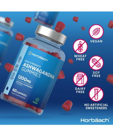 Ashwagandha Gummies 1200mg | 60 Vegan Gummies | with 5% Withanolides | Natural Raspberry Flavour | by Horbaach - Buy Online on GoSupps.com