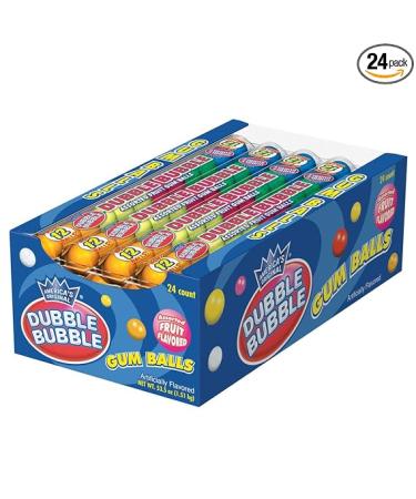 Dubble Bubble Gumball Tubes in Assorted Fruit Flavors, 12 Gumballs Per Tube (Pack of 24)