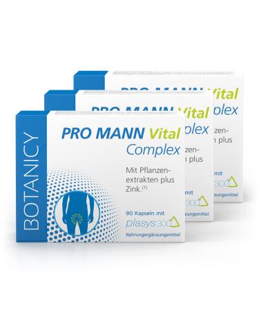 Botanicy Pro man Vital Complex 3 Set - Pumpkin seeds nettle & pasture florets extract + zinc - with brand raw material plasies 300 from pollen extracts - of course hormone -free vegan - 270 men capsules 270 pieces (3 -pack)