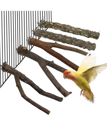 Bird Toys, Parrot Toys Natural twig Standing Stick 5-Piece Set for Macaws, Budgies, Lovebirds, Finches, Small and Medium-Sized Birds Perching Wood