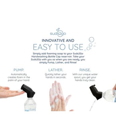 Suds2Go Refillable Caps 2 Pack - Transform Disposable Bottles into Hand Washing Station - Includes Soap Reservoir - Portable and Convenient - Black - Buy Online on GoSupps.com
