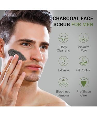 Men's Face Scrub Bamboo Charcoal Salicylic Acid Face Exfoliant Facial Peeling Improves Blackheads Acne Clogged Pores Cleansing Oil Control Pre-shave Care for Men with Facial Cleansing Brush - Buy Online on GoSupps.com