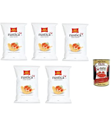 Italian Gourmet E.R. San Carlo Rustica Salted Patatine Chips 190g + Polpa Italian Gourmet 400g (Pack of 5)