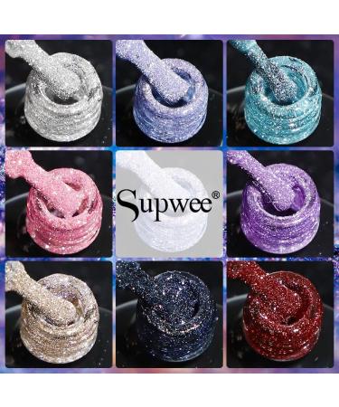 SUPWEE 8Pcs Reflective Glitter Gel Nail Polish Set Semi Permanent Soak Off UV Gel Varnish Nail Art Shiny Effect All for Manicure - (Color: BT) - Buy Online on GoSupps.com