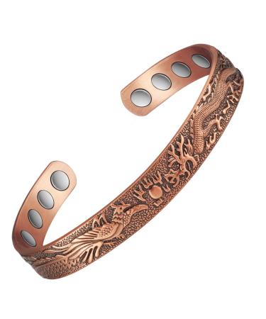 Copper Bracelets for Women Dragon and phoenix Adjustable Magnetic Bracelet Healthy Jewelry Gift (CPB-0036SGA)