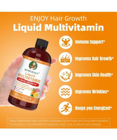 Liquid Multivitamin for Hair Growth | Biotin 10000mcg | Hair & Skin Support Supplement | Clinically Tested for Thicker Hair & Skin Elasticity | Suitable for Women & Men, Ages 18+ | 15.22 Fl Oz (1) - Buy Online on GoSupps.com