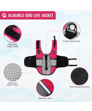 Alagirls Dog Life Jacket - Pink XL (70-80cm) | Reflective Lifebuoy with Rescue Handle for Small to Medium Dogs | Swim Safely - Buy Online on GoSupps.com