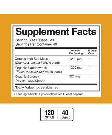 American Standard Supplements Irish Sea Moss, Bladderwrack, and Burdock Root Capsules - 1200mg/1200mg/225mg - Vegan, Gluten Free, Non-GMO - 120 Capsules - Buy Online on GoSupps.com