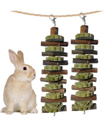 Bunny Chew Toys for Teeth Grinding, Chinchilla Treats Organic Bamboo Sticks Natural Fruitwood Branches for Rabbits Guinea Pigs Hamsters (Fruitwood Sticks+Alfalfa Cakes) 2 Count (Pack of 1)