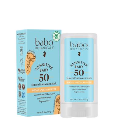 Babo Botanicals Baby Face Mineral Sunscreen Stick SPF 50  with 70+% Organic Ingredients & Zinc Active  Water-Resistant, Reef-Friendly & Fragrance-Free  0.6 oz., 1-Pack 0.6 Ounce (Pack of 1) - Buy Online on GoSupps.com
