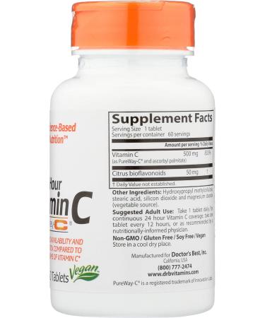 Doctor's Best 12-Hour Vitamin C 500mg with PureWay-C - Immune System Support & Potent Antioxidant (60 Tablets) - Buy Online on GoSupps.com