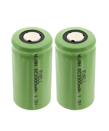 2x Exell 1.2V 3300mAh NiMH SubC Size Rechargeable Flat Top Batteries use with high power static applications (Telecoms UPS and Smart grid) radio controlled devices electric tools electric mopeds