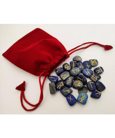 Sharvgun Lapis Lazuli Rune Stone Set 25 pi ces avec tableau en bois MDF runique grav lettrage symbolique pa en velours noir/rouge pochette incluse bo te cadeau - Buy Online on GoSupps.com