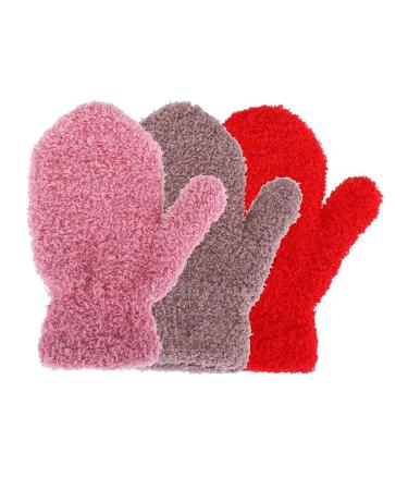 3 Pairs Baby Mittens Winter Toddler Mittens Kids Winter School Gloves Soft Knit Stretch Mittens for Baby Children Boys Girls 1-4 Years Khaki Light Pink Red