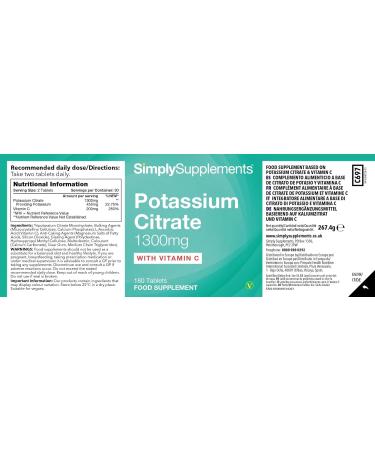 Simply Supplements Potassium Citrate Tablets 1300 mg with Added Vitamin C 180 Tablets - Buy Online on GoSupps.com