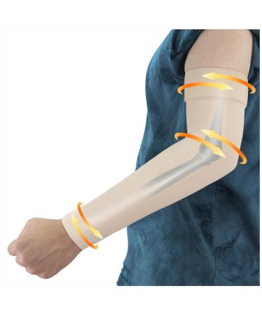 Lymphedema Medical Compression Arm Sleeve for Men Women 20-30 mmHg Graduated Compression Full Arm Support with Silicone Band Long Circulation Pressure Arm Brace for Arthritis Bursitis Edema Beige (Single) Small