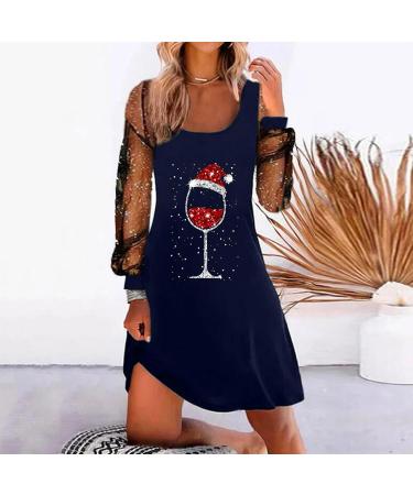 Women Fashionable Square Neck Skirt Mesh Splicing Sleeves Loose Dress Casual Dress for Women Summer Blue Small - Buy Online on GoSupps.com