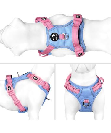 Phoepet No Pull Dog Harness | Reflective Vest with Soft Training Handle for Small to Large Dogs | Baby Blue & Pink - Medium Size - Buy Online on GoSupps.com
