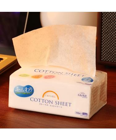Lily Bell Soft Dry Wipes - 100% Natural Cotton, 110 Count Facial Tissues for Sensitive Skin, Lint-Free, Disposable, Strong Absorbent - Dry/Wet Use, Baby Friendly - Buy Online on GoSupps.com