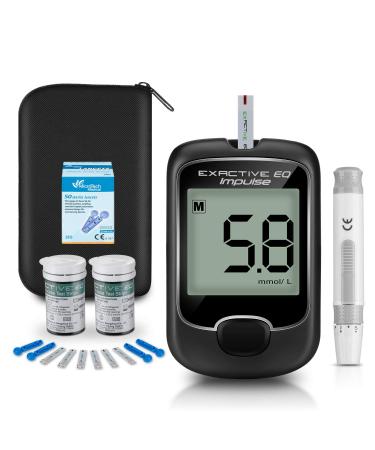 Diabetes Testing Kit 2020 Upgrade Blood Glucose Monitor Meter Blood Sugar Tester with 50 Test Strips and 50 Lancets in mmol/L by Exactive EQ Impulse Exactive EQ Kit