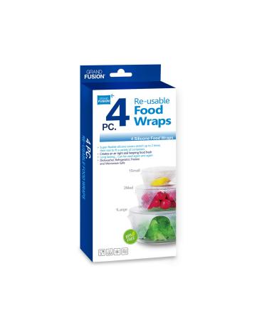 Grand Fusion Silicone Food Wrap 4 pk, Reusable Super Flexible, Stretchable Wraps