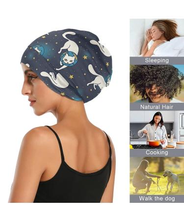 ZZAEO Cute Cat Astronauts Space Float Sleep Cap | Double Layer Satin Bonnet for Women - Buy Online on GoSupps.com