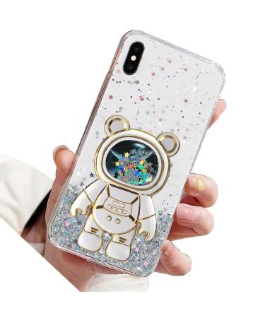 Rnrieyta Miagon Bear Astronaut Stand Case Glitter for iPhone XS Max Cute Girl Thin Crystal Protective Case Quicksand Bling Transparent Case Bumper with Astronaut Holder Kickstand Transparent iPhone XS Max Transparent